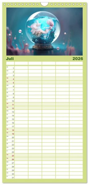 Produktbild: Familienplaner 2026 - Miniaturwelt in der Glaskugel mit 5 Spalten (Wandkalender, 21 x 45 cm) CALVENDO