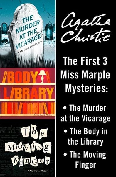 Book cover of Miss Marple 3-Book Collection 1: The Murder at the Vicarage, The Body in the Library, The Moving Finger (Marple)