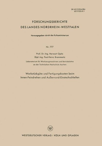 Produktbild: Werkst&uuml;ckg&uuml;te und Fertigungskosten beim Innen-Feindrehen und Au&szlig;enrund-Einstechschleifen