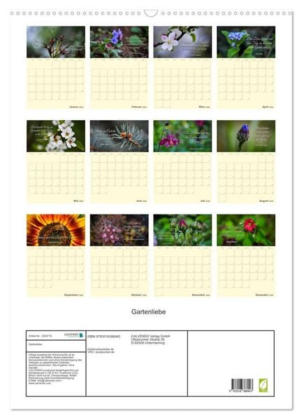 Produktbild: Gartenliebe (Wandkalender 2026 DIN A2 hoch), CALVENDO Monatskalender