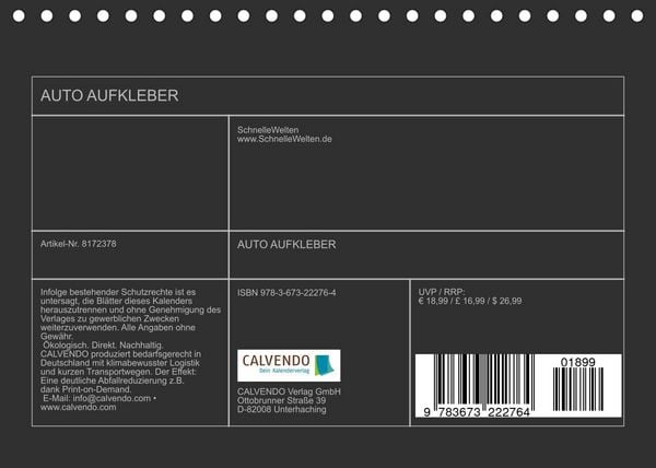 Produktbild: AUTO AUFKLEBER (Tischkalender 2022 DIN A5 quer)