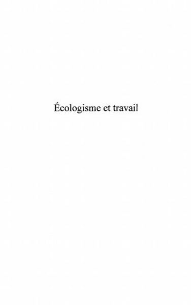 Produktbild: Ecologisme et travail