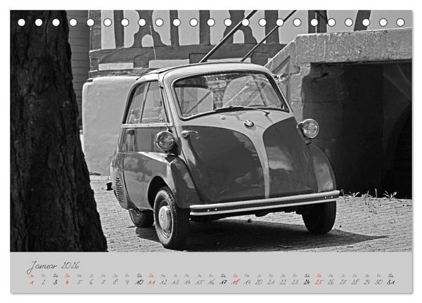 Produktbild: BMW Isetta 300 in schwarzwei&szlig; (Tischkalender 2026 DIN A5 quer), CALVENDO Monatskalender