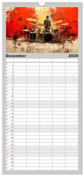 Produktbild: Familienplaner 2026 - Schlagzeug ewige Liebe live mit 5 Spalten (Wandkalender, 21 x 45 cm) CALVENDO