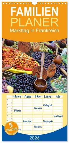 Produktbild: Familienplaner 2026 - Markttag in Frankreich mit 5 Spalten (Wandkalender, 21 x 45 cm) CALVENDO