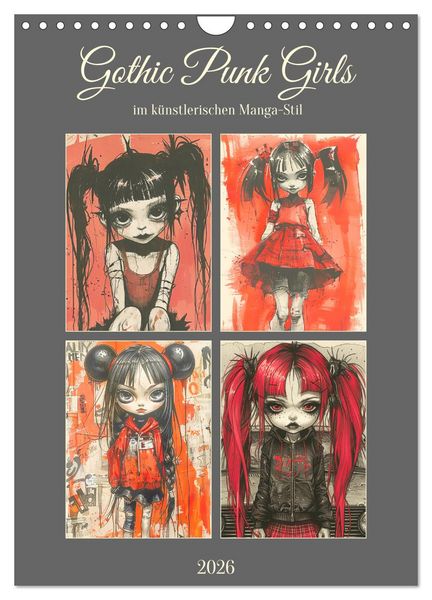 Gothic Punk Girls im künstlerischen Manga-Stil (Wandkalender 2026 DIN A4 hoch), CALVENDO Monatskalender