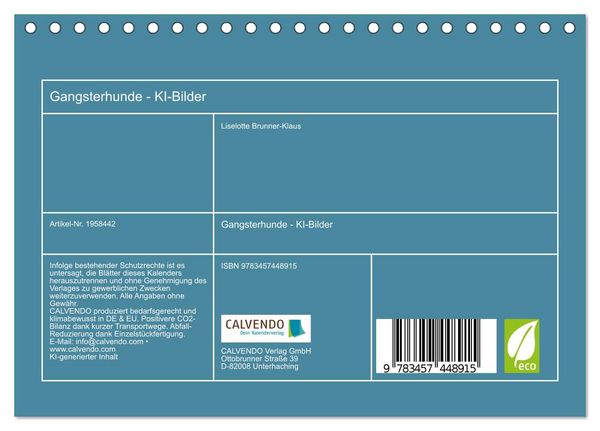 Produktbild: Gangsterhunde - KI-Bilder (Tischkalender 2026 DIN A5 quer), CALVENDO Monatskalender