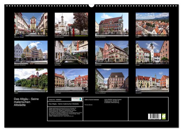 Produktbild: Das Allg&auml;u - Seine malerischen Altst&auml;dte (Wandkalender 2026 DIN A2 quer), CALVENDO Monatskalender