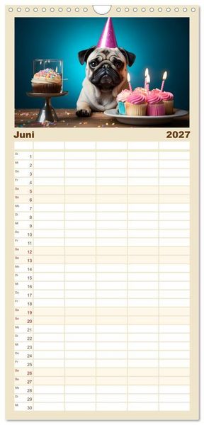 Produktbild: Familienplaner 2027 - Lustige Mops-Hunde: Die charmanten Meister von Chaos und Unfug mit 5 Spalten (Wandkalender, 21 x 45 cm) CALVENDO