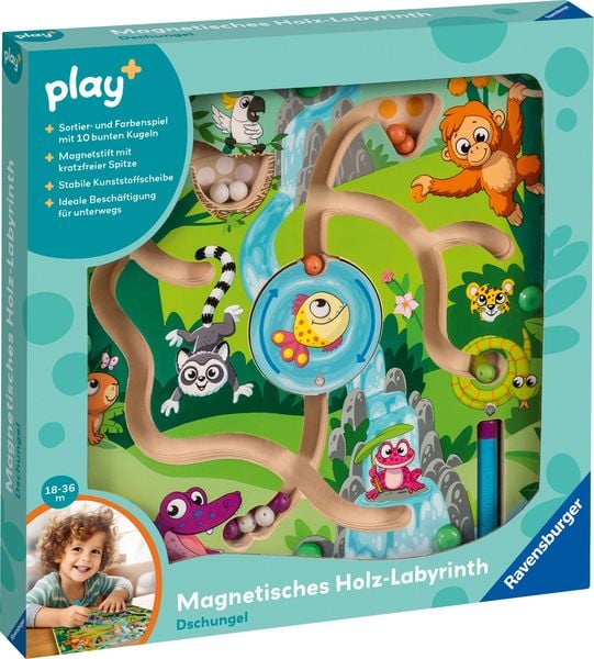 Produktbild: Play+ Magnetisches Holz-Labyrinth: Dschungel - ab 18 Monate