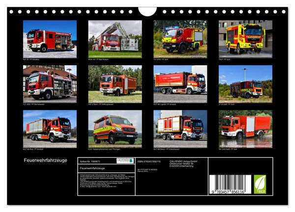 Produktbild: Feuerwehrfahrzeuge (Wandkalender 2026 DIN A4 quer), CALVENDO Monatskalender