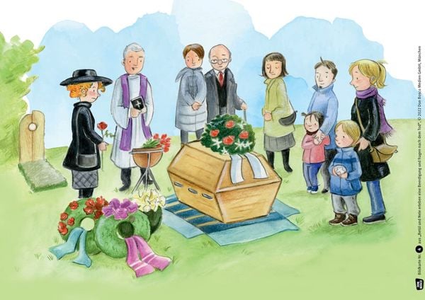 Produktbild: Bet&uuml;l und Nele erleben eine Beerdigung und fragen nach dem Tod. Kamishibai Bildkartenset