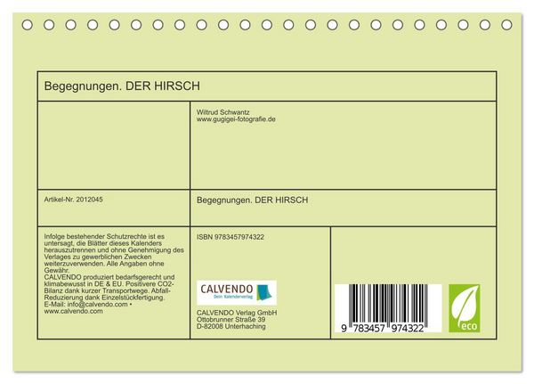 Produktbild: Begegnungen. DER HIRSCH (Tischkalender 2026 DIN A5 quer), CALVENDO Monatskalender