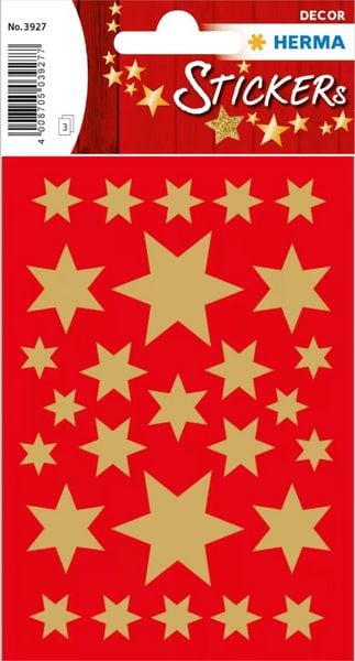 Produktbild: Herma Sticker Sterne Gold 423 St&uuml;ck, Stern Sticker aus Goldpapier f&uuml;r Advent & Weihnachten, verschiedene Gr&ouml;&szlig;en