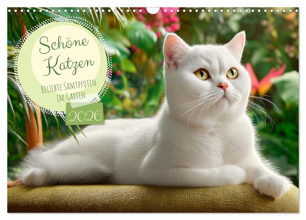 Produktbild: Sch&ouml;ne Katzen. Beliebte Samtpfoten im Garten (Wandkalender 2026 DIN A3 quer), CALVENDO Monatskalender