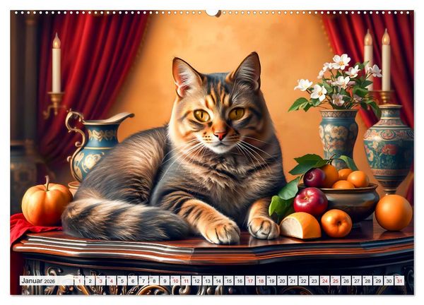 Produktbild: Klassische Katzenportr&auml;ts - Katzen in opulenten Stillleben (Wandkalender 2026 DIN A2 quer), CALVENDO Monatskalender