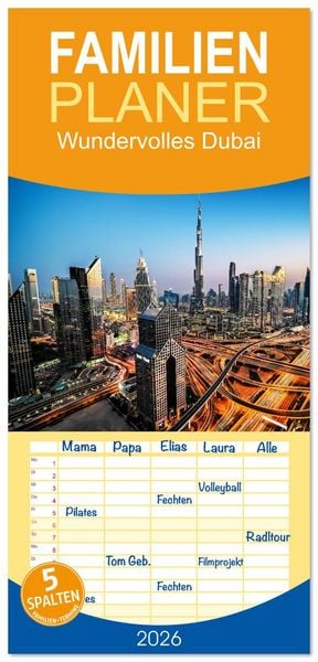 Produktbild: Familienplaner 2026 - Wundervolles Dubai mit 5 Spalten (Wandkalender, 21 x 45 cm) CALVENDO