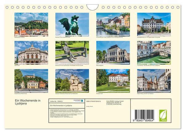 Produktbild: Ein Wochenende in Ljubljana (Wandkalender 2026 DIN A4 quer), CALVENDO Monatskalender