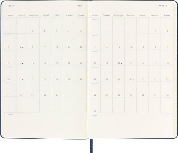 Produktbild: Moleskine 18 Monate Wochen Notizkalender 2025/2026, L/A5, 1 Wo = 1 Seite, Rechts linierte Seite, Fester Einband, Saphir