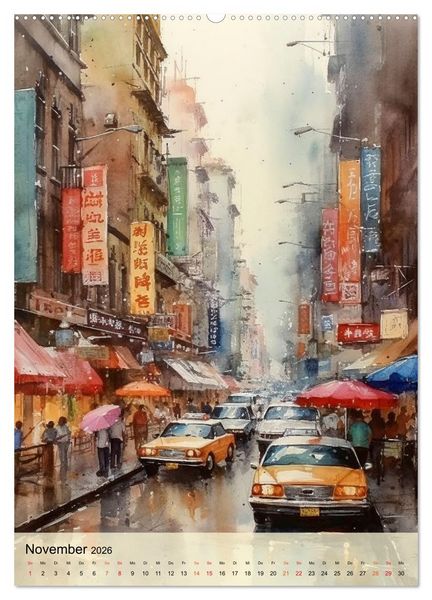 Produktbild: New York - ein Regentag (hochwertiger Premium Wandkalender 2026 DIN A2 hoch), Kunstdruck in Hochglanz