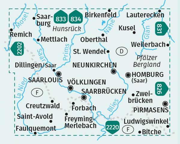 KOMPASS Wanderkarten-Set 825 Saarland, Offizielle Karte des Saarwald-Vereins e.V. (2 Karten) 1:50.000
