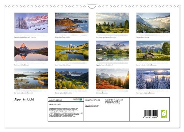 Produktbild: Alpen im Licht (Wandkalender 2027 DIN A3 quer), CALVENDO Monatskalender