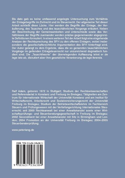 Produktbild: Einlage, Tausch und tausch&auml;hnlicher Vorgang im Zivilrecht und im Steuerrecht