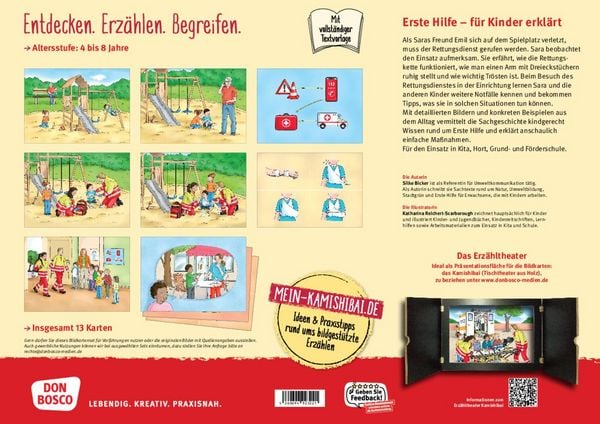 Produktbild: Notfall, Erste Hilfe, Rettungsdienst. Von den Aufgaben der Ersthelfer und was Kinder tun k&ouml;nnen. Kamishibai Bildkartenset