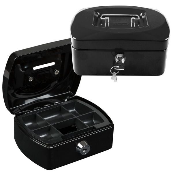 Produktbild: Idena Geldkassette Gr&ouml;&szlig;e Mini aus Metall 6 F&auml;cher schwarz 12,5x9,5x6cm