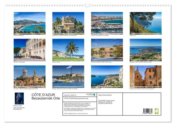 Produktbild: C&Ocirc;TE D&rsquo;AZUR Bezaubernde Orte (Wandkalender 2026 DIN A2 quer), CALVENDO Monatskalender