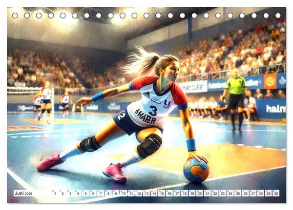 Produktbild: Handball Impressionismus, K&uuml;nstlerische Handballaktionen im KI-Pinselstrich (Tischkalender 2026 DIN A5 quer), CALVENDO Monatskalender