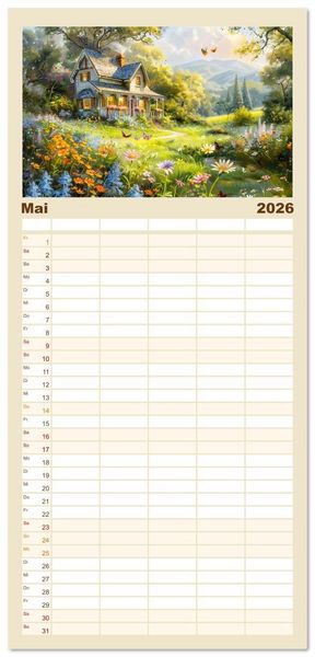 Produktbild: Familienplaner 2026 - Kleine Cottages - Romantische Fantasieh&auml;uschen mit 5 Spalten (Wandkalender, 21 x 45 cm) CALVENDO