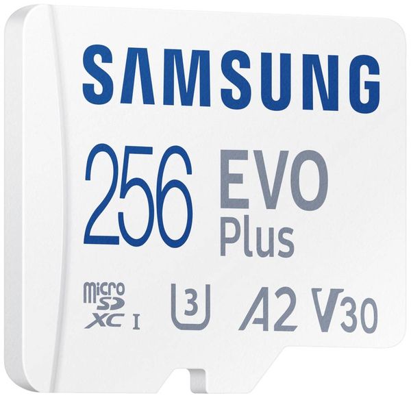 Produktbild: Samsung EVO Plus microSD-Karte Retail 256 GB UHS-I, v30 Video Speed Class, A2 Application Performance Class inkl. SD-Adapter