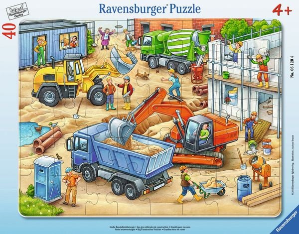 Produktbild: Rahmenpuzzle Ravensburger Große Baustellenfahrzeuge 40 Teile