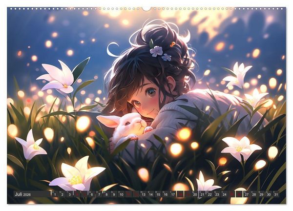 Produktbild: Manga Tierliebe (hochwertiger Premium Wandkalender 2026 DIN A2 quer), Kunstdruck in Hochglanz