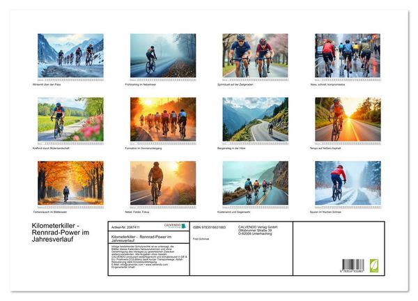 Produktbild: Kilometerkiller - Rennrad-Power im Jahresverlauf (Wandkalender 2026 DIN A2 quer), CALVENDO Monatskalender