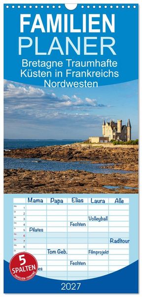 Produktbild: Familienplaner 2027 - Bretagne Traumhafte K&uuml;sten in Frankreichs Nordwesten mit 5 Spalten (Wandkalender, 21 x 45 cm) CALVENDO