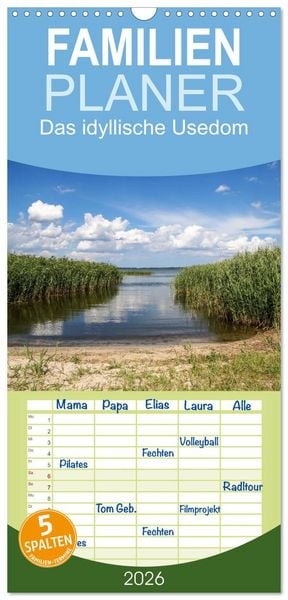 Produktbild: Familienplaner 2026 - Das idyllische Usedom mit 5 Spalten (Wandkalender, 21 x 45 cm) CALVENDO