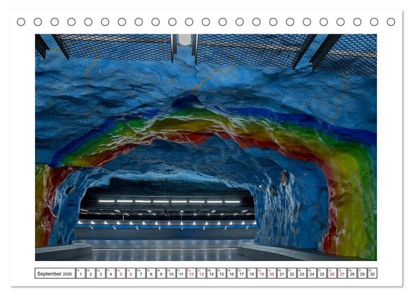 Produktbild: Stockholms Metrostationen - Bunte Meisterwerke im Untergrund (Tischkalender 2026 DIN A5 quer), CALVENDO Monatskalender