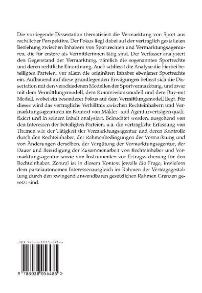 Produktbild: Der Vermittlungsvertrag in der Vermarktung von Sport