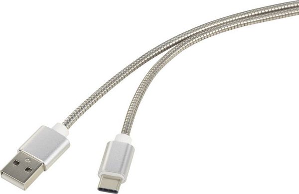 Produktbild: Renkforce USB-Kabel USB 2.0 USB-A Stecker, USB-C&reg; Stecker 0.50 m Silber Kabelmantel aus rostfreiem Stahl RF-4888674