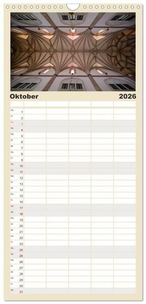 Produktbild: Familienplaner 2026 - Gew&ouml;lbe des Glaubens &ndash; Kirchendecken Europas mit 5 Spalten (Wandkalender, 21 x 45 cm) CALVENDO