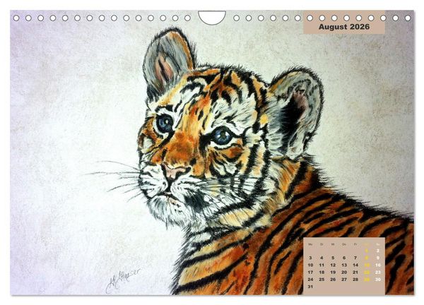 Produktbild: PortraiTierART Gro&szlig;katzen - Wundervolle Portraitzeichnungen (Wandkalender 2026 DIN A4 quer), CALVENDO Monatskalender