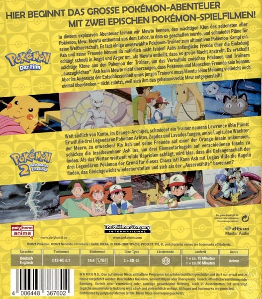 Produktbild: Pok&eacute;mon - Der Film / Pok&eacute;mon 2 - Doppelpack [2 BRs]