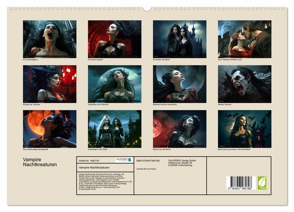 Produktbild: Vampire Nachtkreaturen (hochwertiger Premium Wandkalender 2026 DIN A2 quer), Kunstdruck in Hochglanz