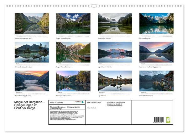 Produktbild: Magie der Bergseen &ndash; Spiegelungen im Licht der Berge (Wandkalender 2026 DIN A2 quer), CALVENDO Monatskalender