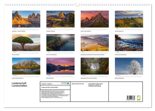 Produktbild: Leidenschaft Landschaften (Wandkalender 2026 DIN A2 quer), CALVENDO Monatskalender