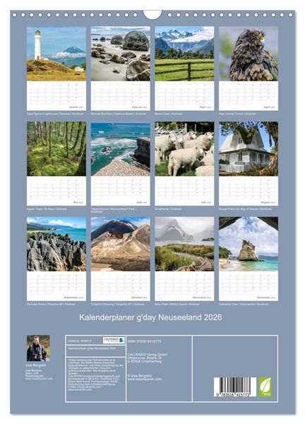 Produktbild: Kalenderplaner g'day Neuseeland 2026 (Wandkalender 2026 DIN A3 hoch), CALVENDO Monatskalender