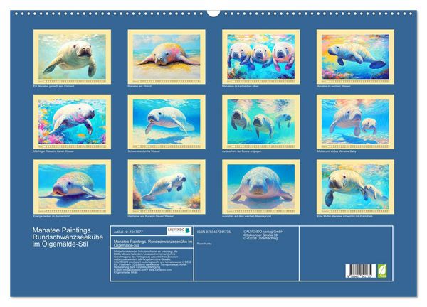 Produktbild: Manatee Paintings. Rundschwanzseek&uuml;he im &Ouml;lgem&auml;lde-Stil (Wandkalender 2026 DIN A2 quer), CALVENDO Monatskalender
