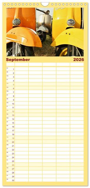 Produktbild: Familienplaner 2026 - Vespa Liebe mit 5 Spalten (Wandkalender, 21 x 45 cm) CALVENDO
